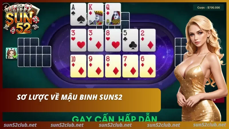 Sảnh Mậu Binh Sun52 Mười ba lá bài xếp thành ba chi trên bàn Mậu Binh SUN52
